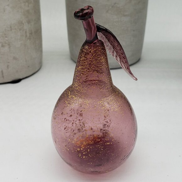 Murano Vintage Small Amethyst Gold Aventurine Hand Blown Art Glass Pear - Picture 8 of 9